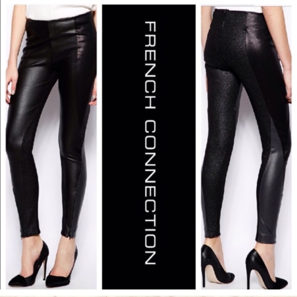 French Connection my ride paneled skinny trouser black metallic pants size 4